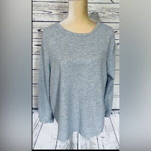 Talbots Women's Gray Long Sleeve Tee with stripe polkadot detail on the back.